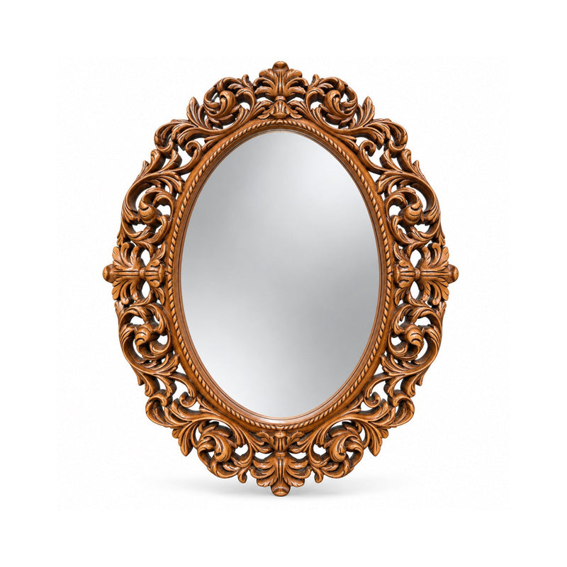 Royal Scroll Oval Mirror in brown, front view
