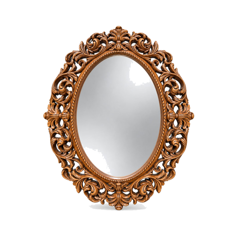 Royal Scroll Oval Mirror - Brown — isolated product photograph