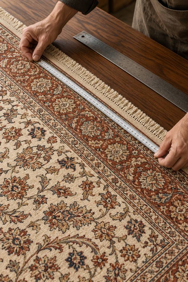 Illustration of measuring a rug for custom dimensions