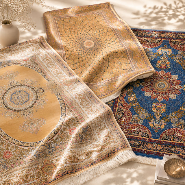 Curated machine-made Persian Silk rugs at Melody Carpet Dubai