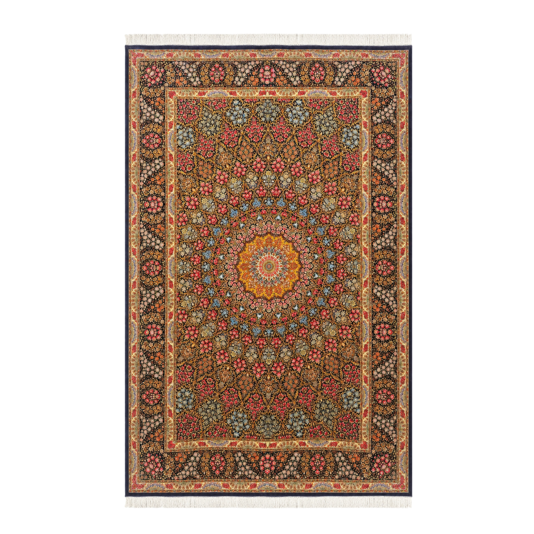 Obsidian machine-made Persian Silk rug in Cobalt Blue, 300 × 200 cm