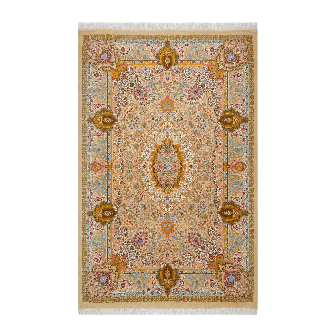 Ivory Crown machine-made Persian Silk rug in Beige