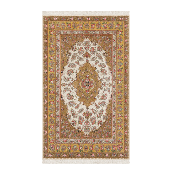 Spring Garden machine-made Persian Silk rug in Golden, 300 × 200 cm