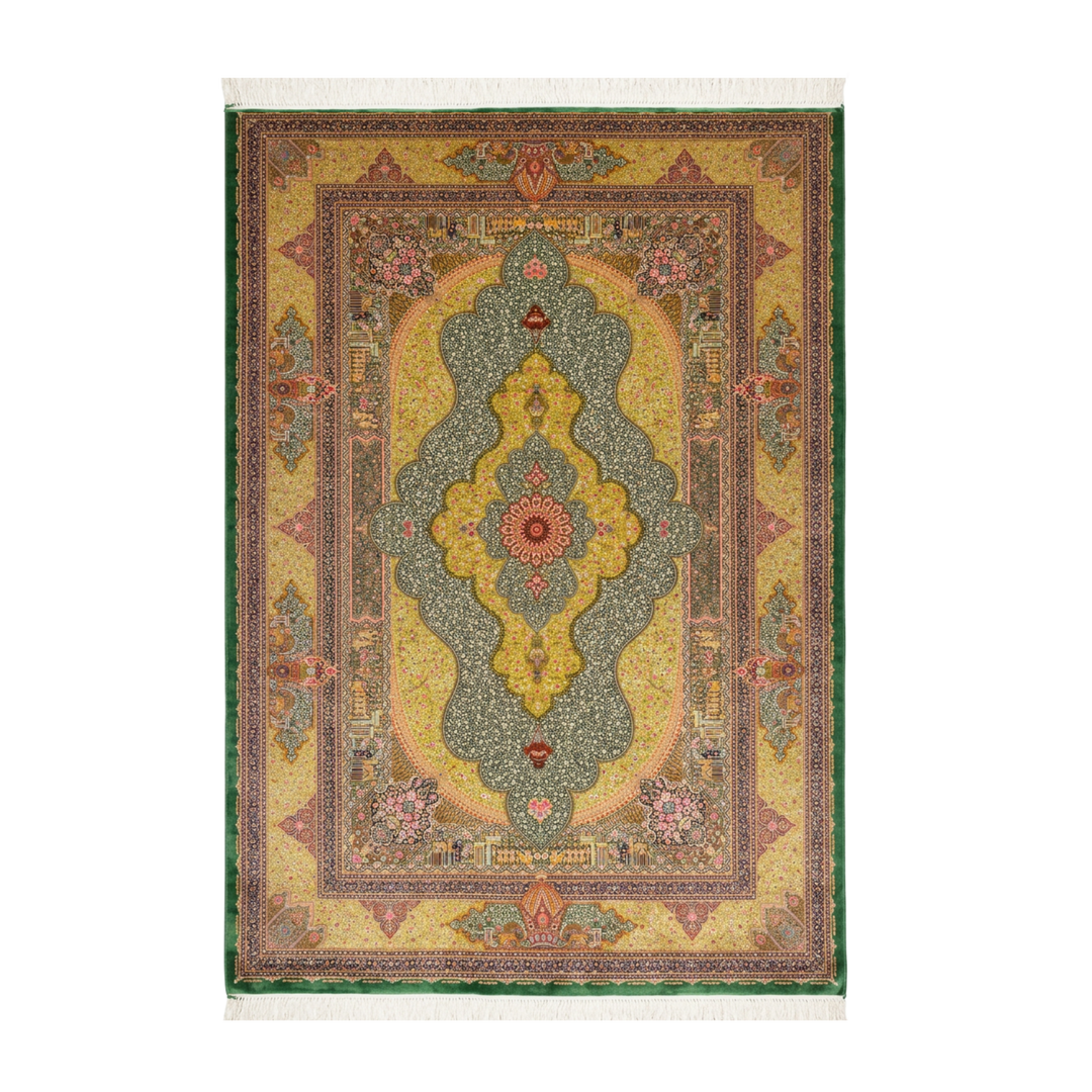 Ancient Dynasty machine-made Persian Silk rug in Almon Green, 300 × 200 cm