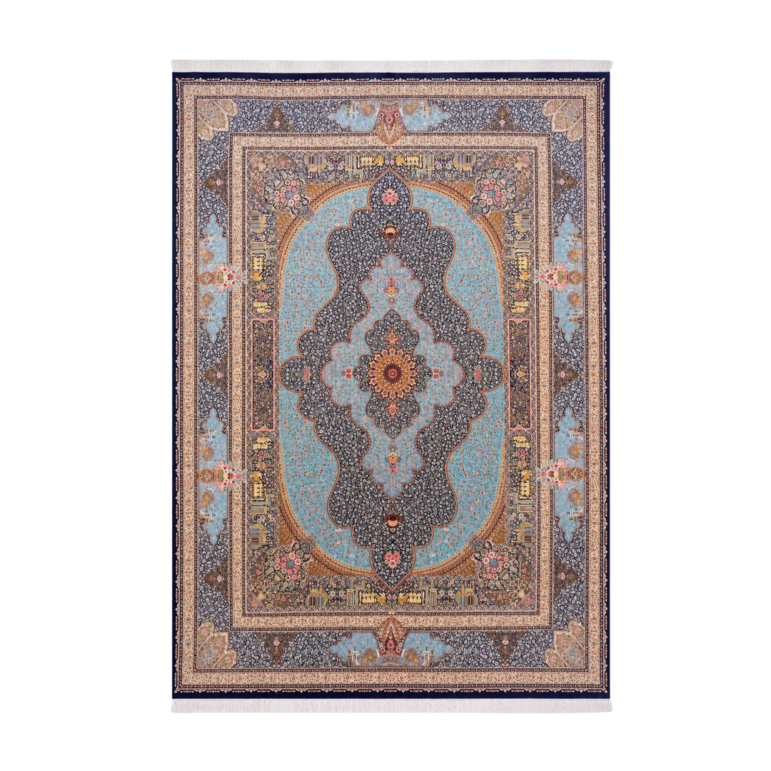 Ancient Dynasty machine-made Persian Silk rug in Turquoise, 400 × 300 cm