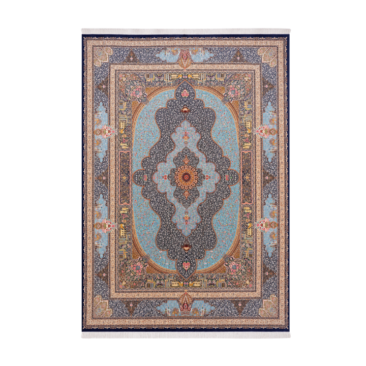 Ancient Dynasty machine-made Persian Silk rug in Turquoise, 400 × 300 cm
