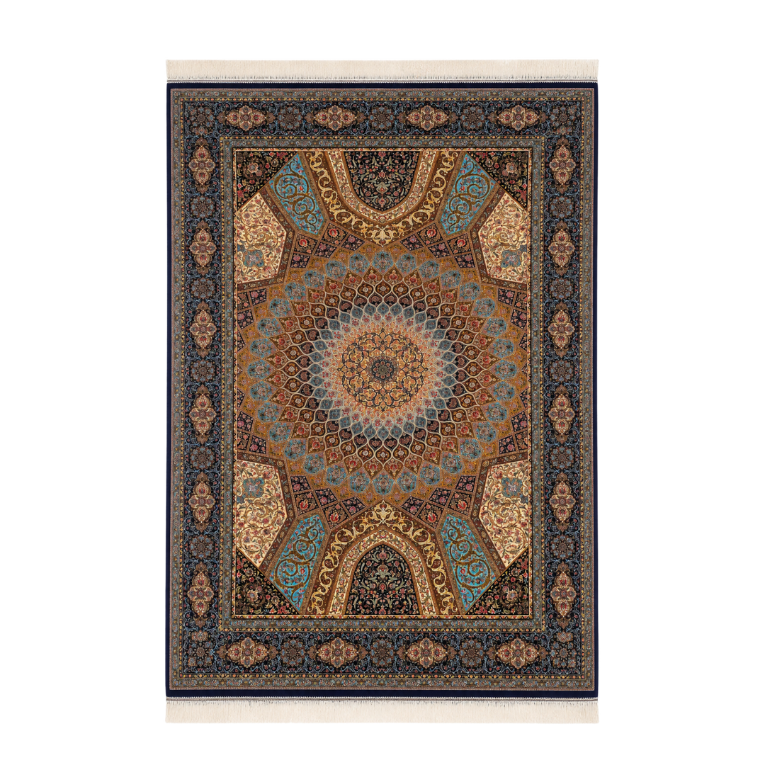 Kingdom Hall machine-made Persian Silk rug in Cobalt Blue, 400 × 300 cm
