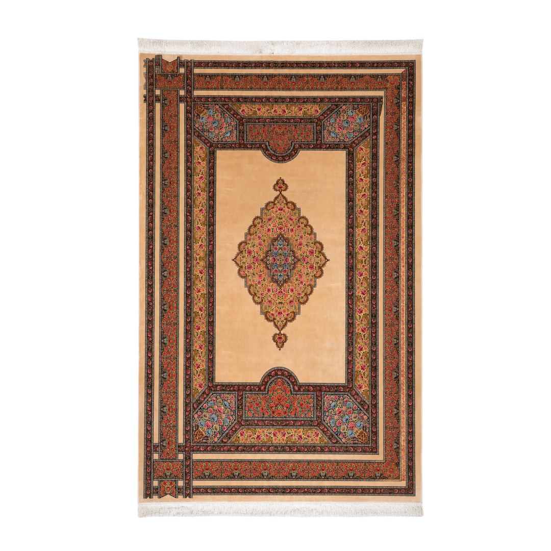 Scarlet Rose machine-made Persian Silk rug in Beige, 300 × 200 cm