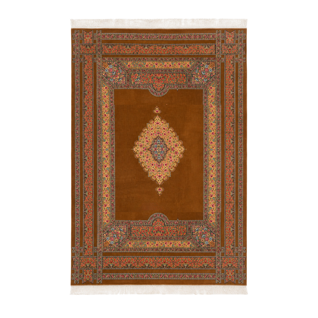 Scarlet Rose machine-made Persian Silk rug in Cinnamon, 300 × 200 cm
