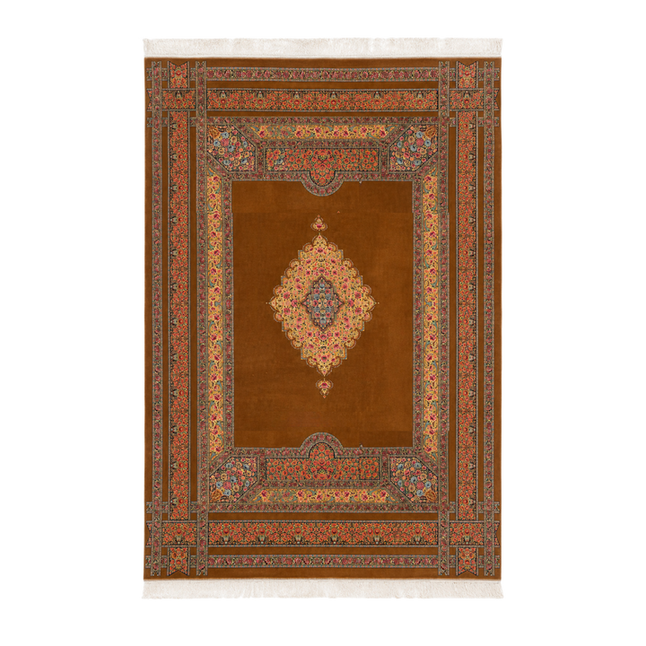 Scarlet Rose machine-made Persian Silk rug in Cinnamon, 300 × 200 cm