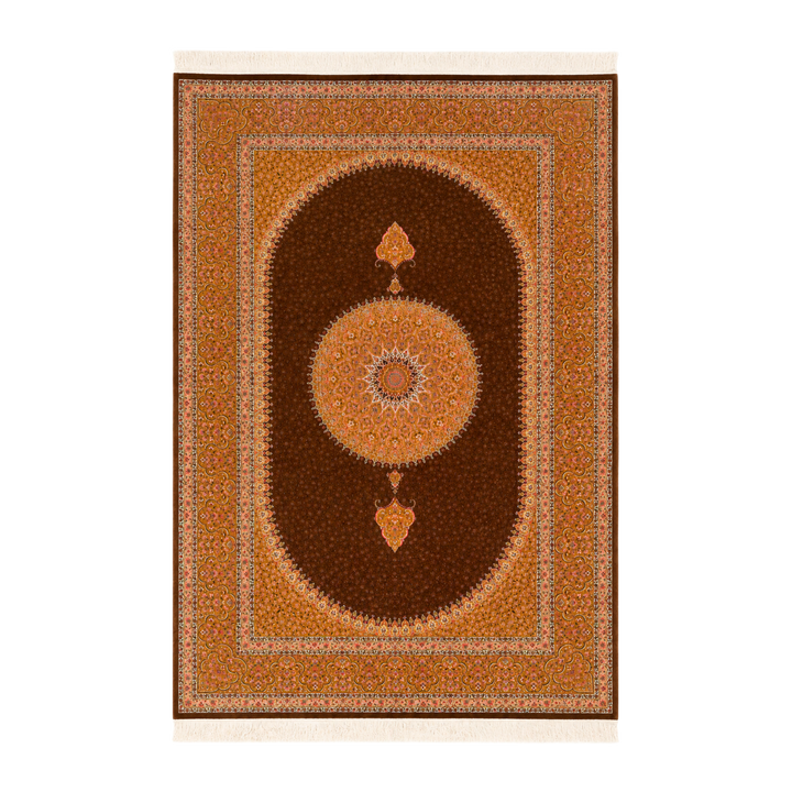 Heritage Grid machine-made Persian Silk rug in Cinnamon, 300 × 200 cm