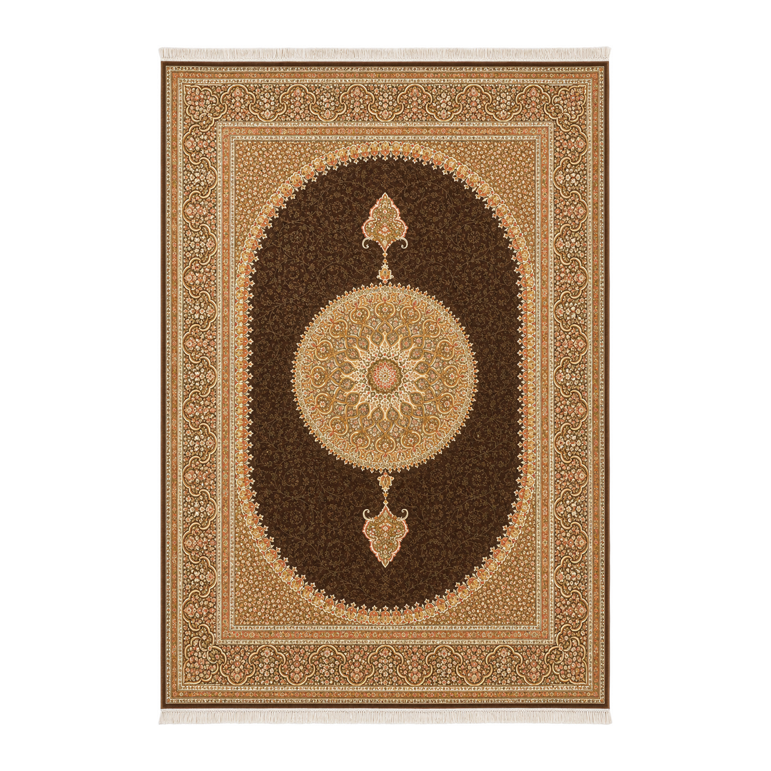 Heritage Grid brown and gold silk rug, 400 × 300 cm