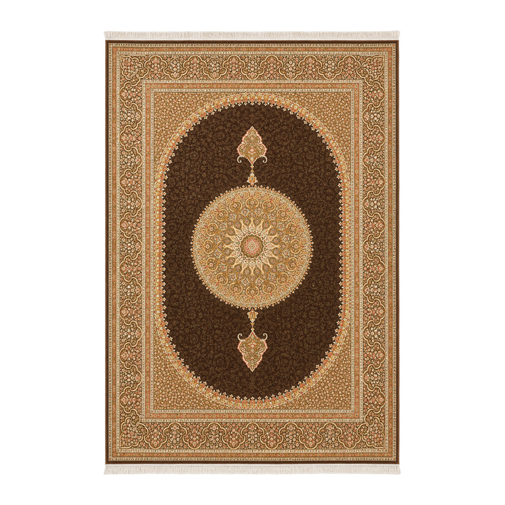 Heritage Grid brown and gold silk rug, 400 × 300 cm