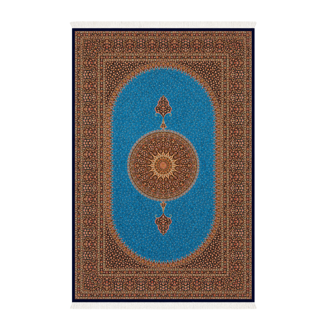 Heritage Grid machine-made Persian Silk rug in Turquoise, 400 × 300 cm