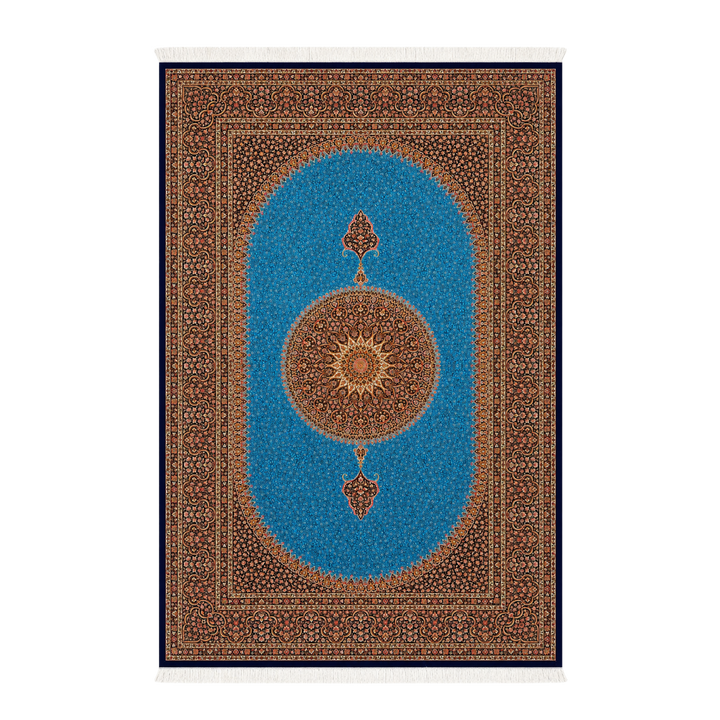 Heritage Grid machine-made Persian Silk rug in Turquoise, 400 × 300 cm