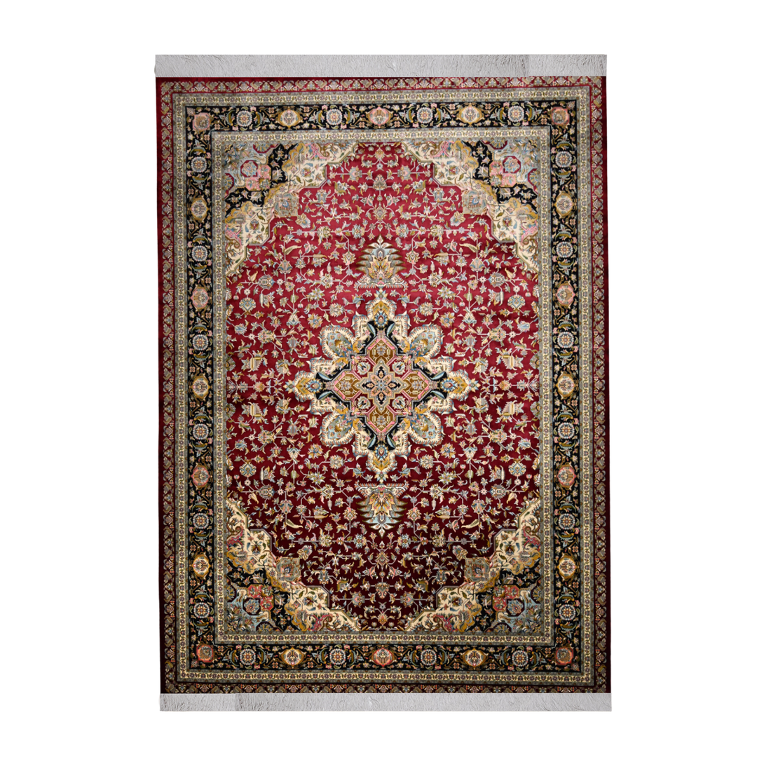 Pure Heritage machine-made Persian Silk rug in Crimson, 350 × 250 cm