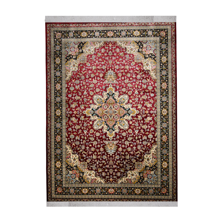 Pure Heritage machine-made Persian Silk rug in Crimson, 350 × 250 cm