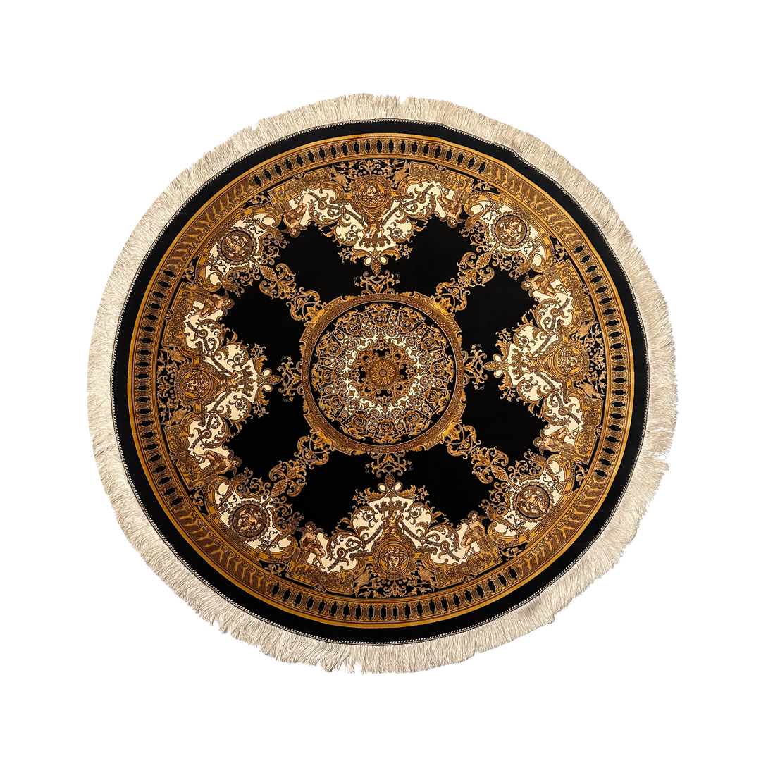 Celestial Icon machine-made Persian Silk rug in Navy Blue, 150 × 150 cm