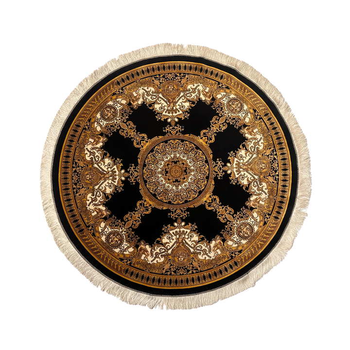 Celestial Icon machine-made Persian Silk rug in Navy Blue, 150 × 150 cm