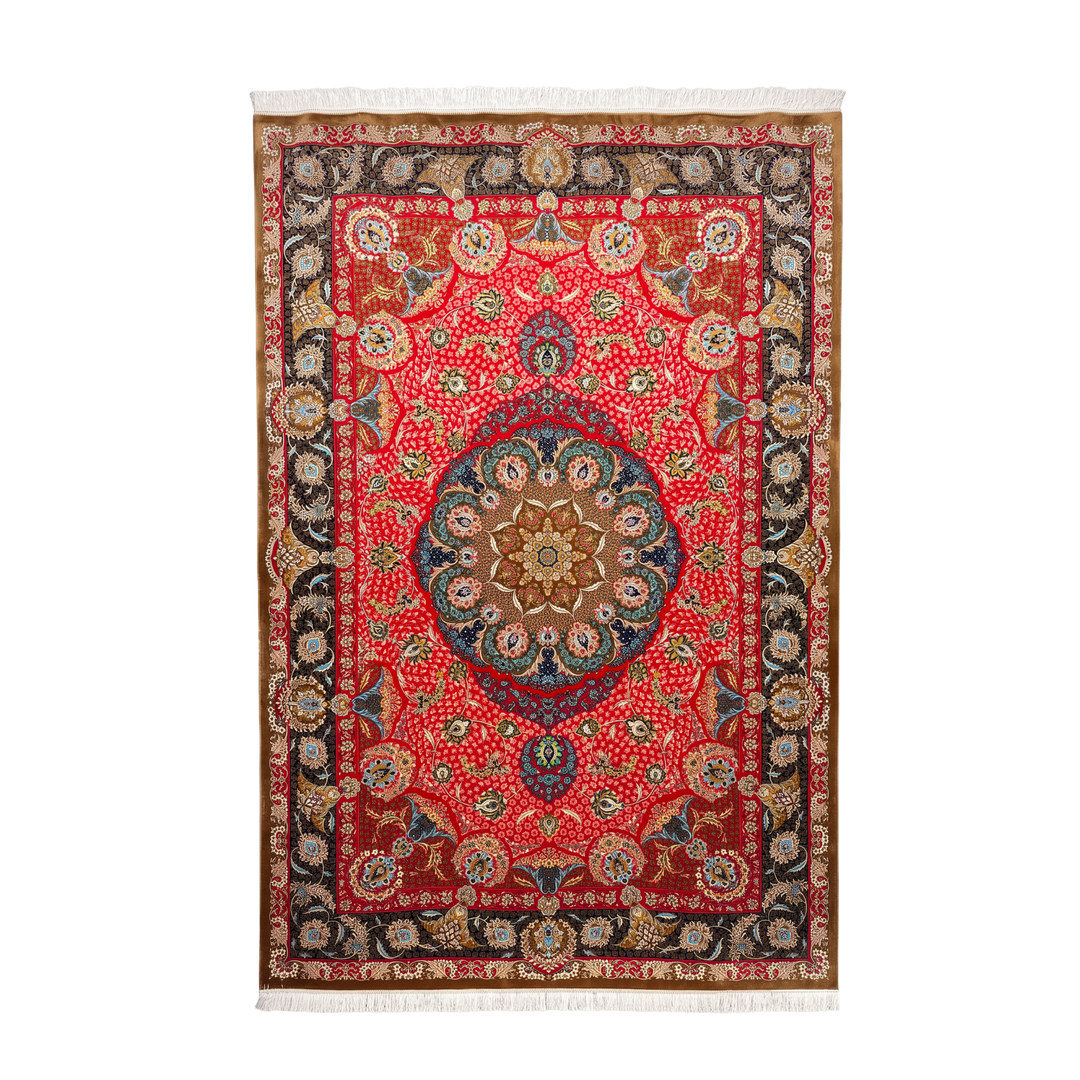 Iron Emperor machine-made Persian Silk rug in Crimson, 300 × 200 cm
