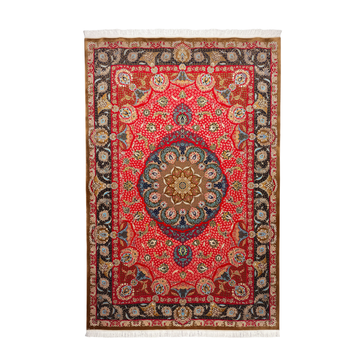 Iron Emperor machine-made Persian Silk rug in Crimson, 300 × 200 cm