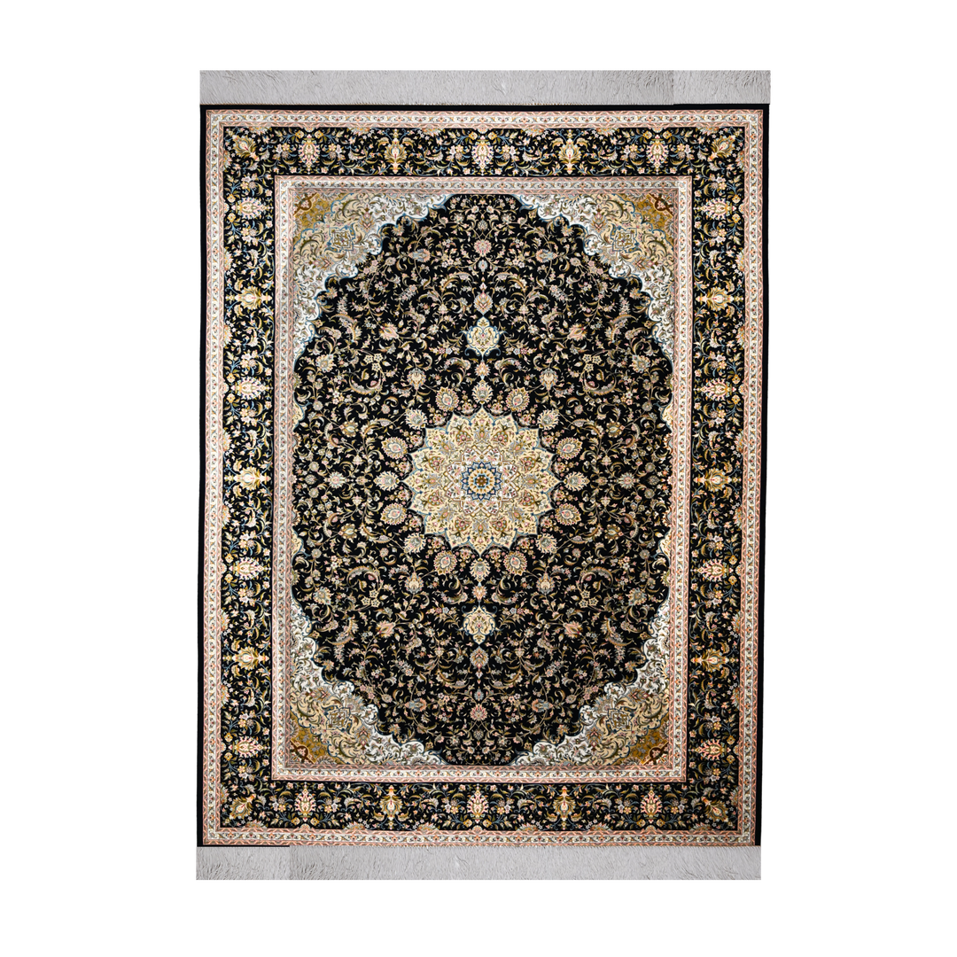 Royal Thread machine-made Persian Silk rug in Navy Blue, 350 × 250 cm