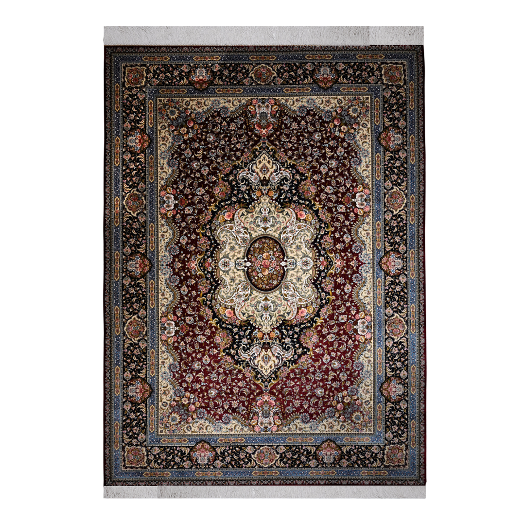 Azerbaijan Silk machine-made Persian Silk rug in Crimson, 350 × 250 cm