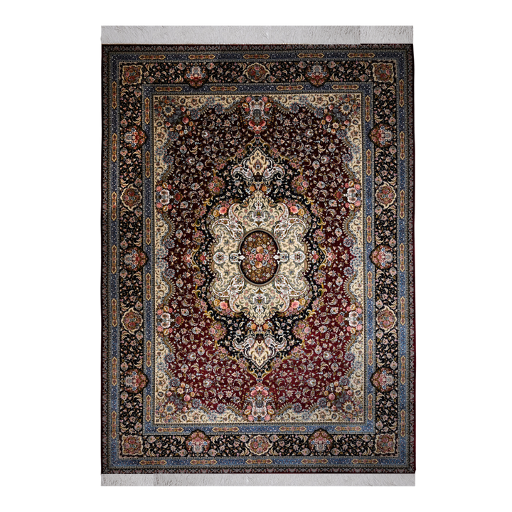 Azerbaijan Silk machine-made Persian Silk rug in Crimson, 350 × 250 cm