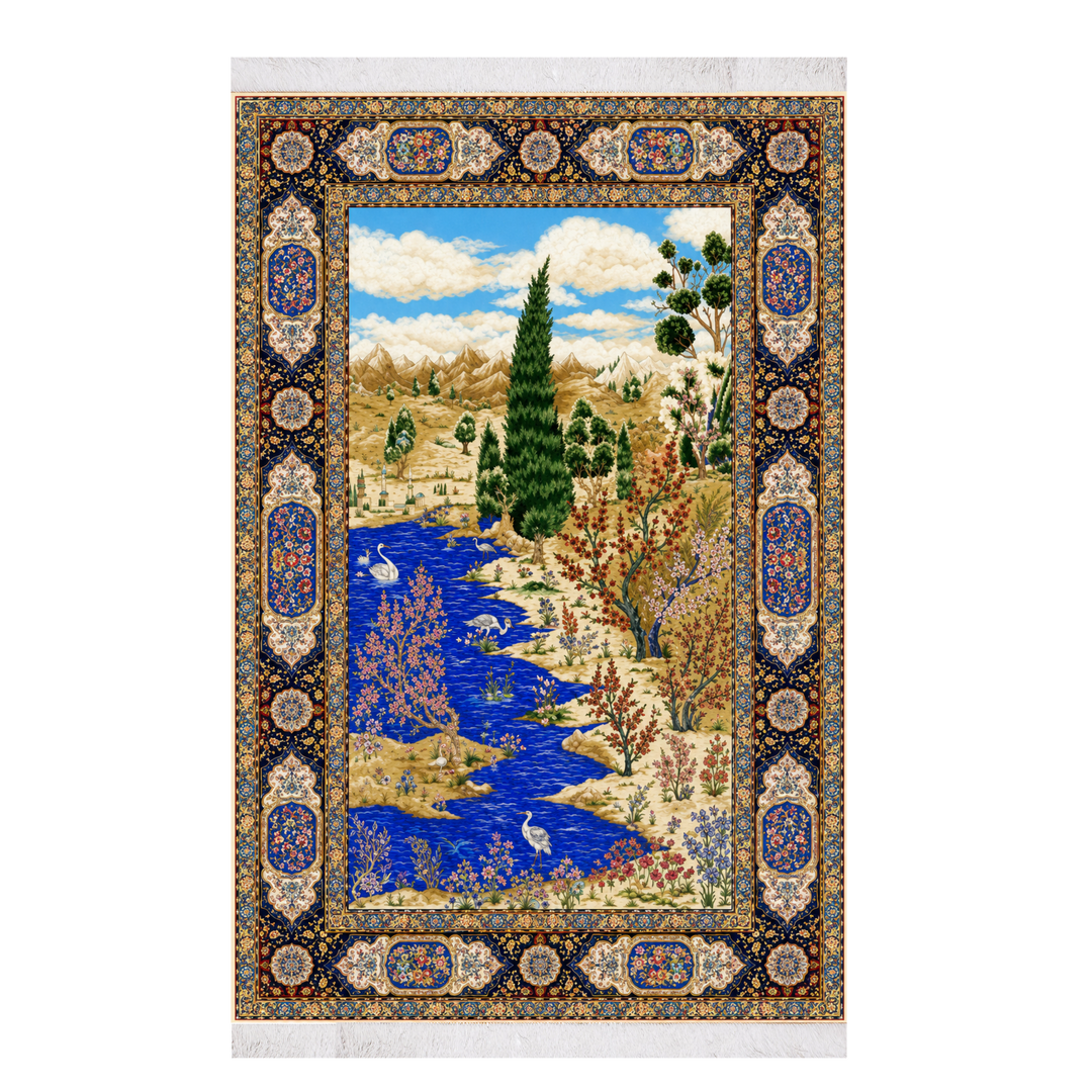 Four Gardens machine-made Persian Silk rug in Beige, 225 × 150 cm