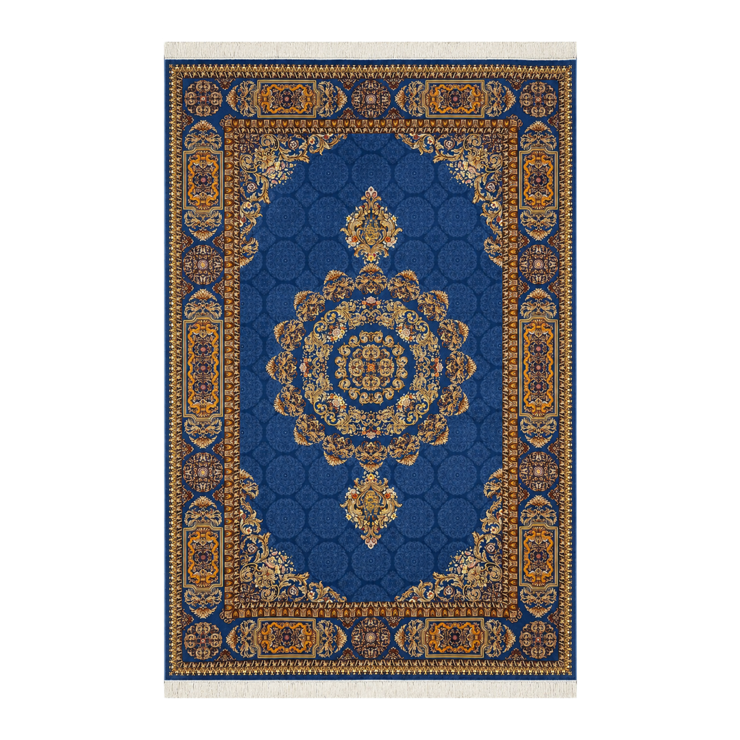 Silent Axis machine-made Persian Silk rug in Dark Blue, 300 × 200 cm