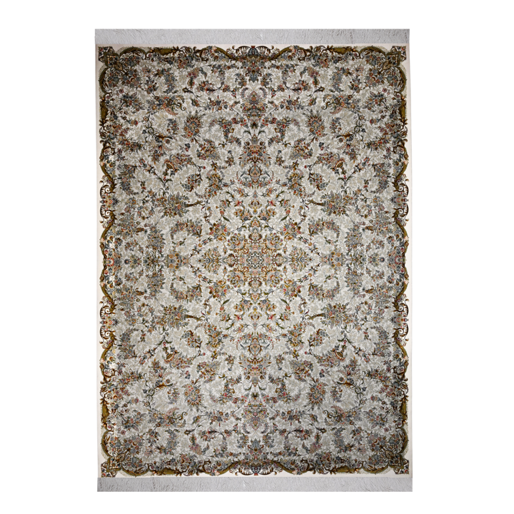 سجادة حرير فارسية مصنّعة آليًا Velvet Frame، بلون كريمي، 350 × 250 cm