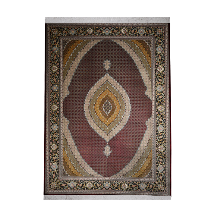 Crimson Scale machine-made Persian Silk rug in Crimson, 350 × 250 cm