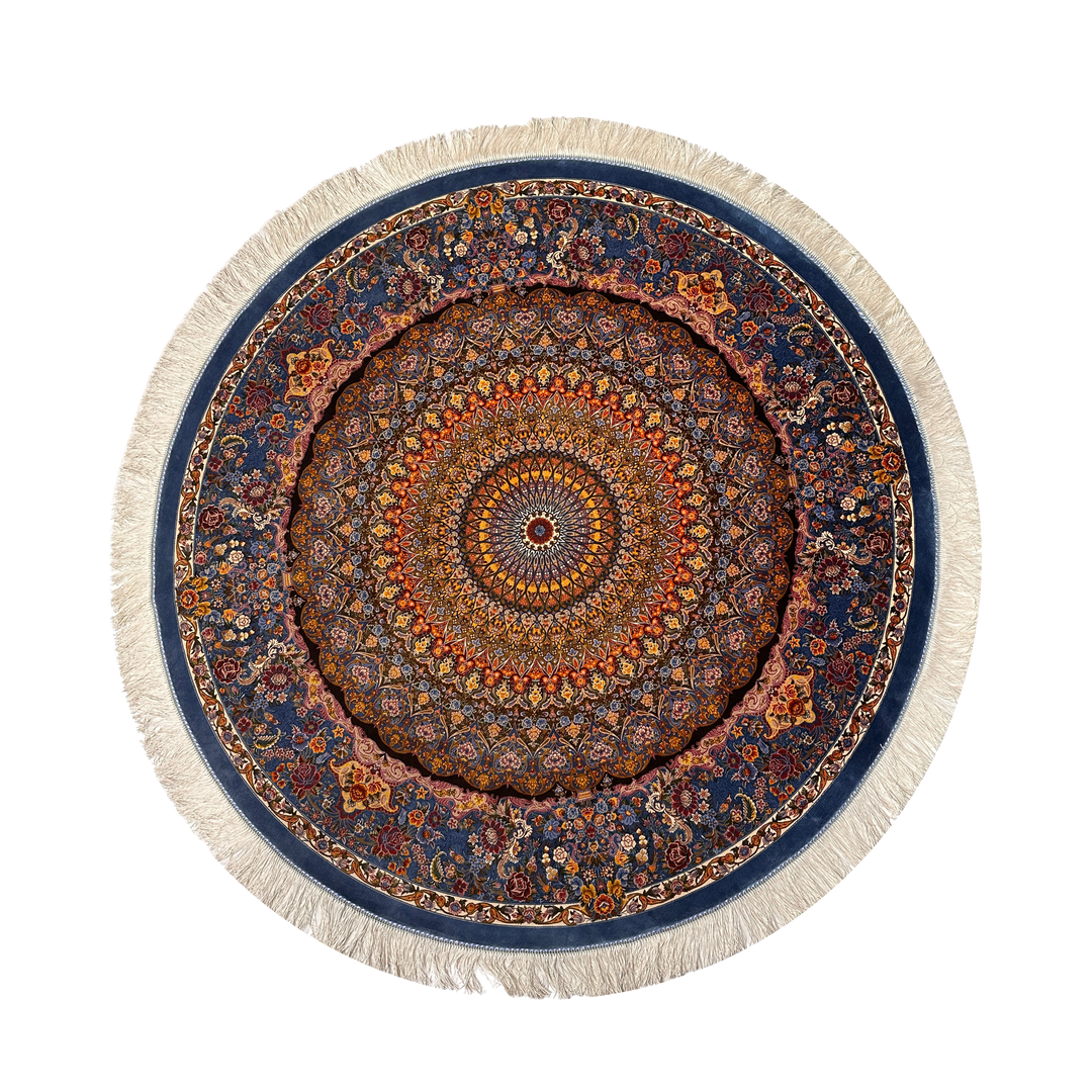 Kershme machine-made Persian Silk rug in Dark Blue, 150 × 150 cm