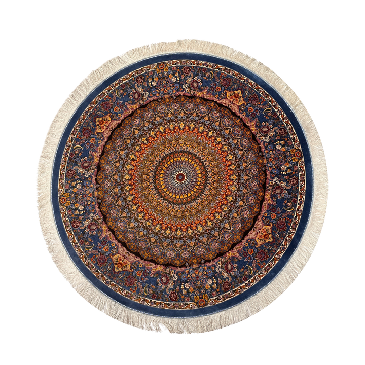 سجادة حرير فارسية مصنّعة آليًا Kershme، بلون أزرق داكن، 150 × 150 cm