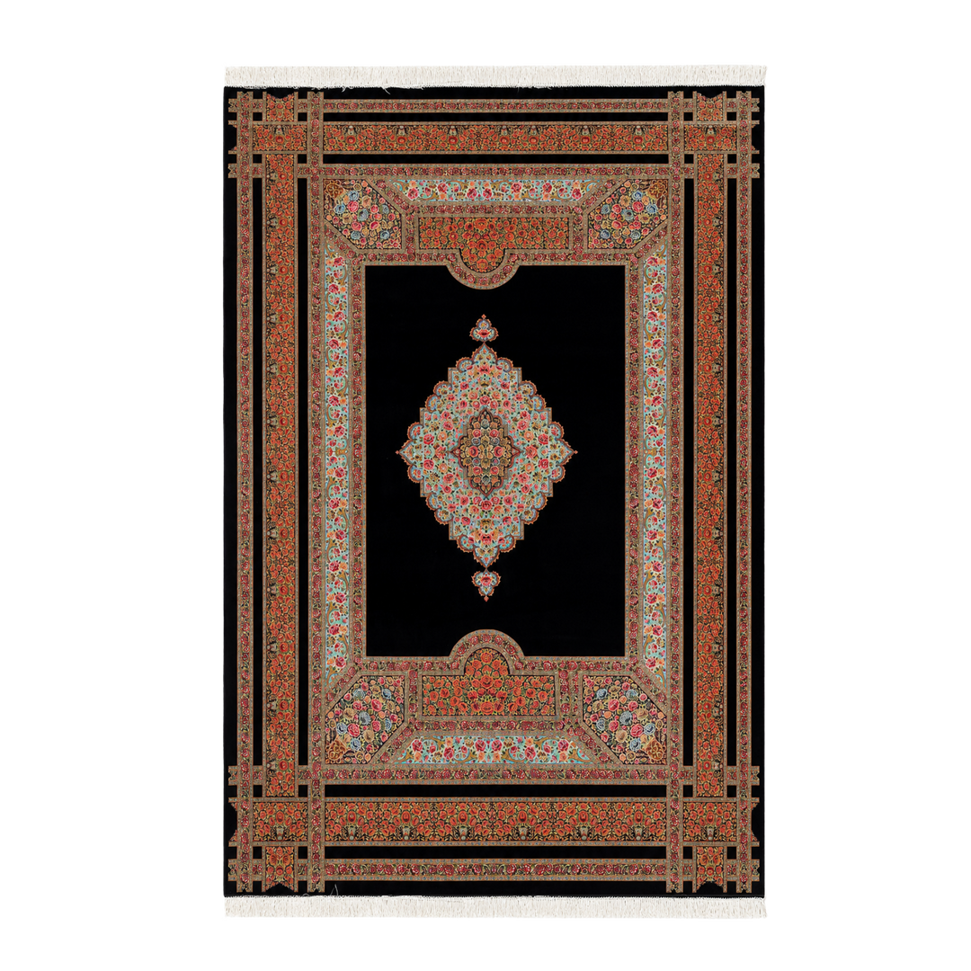Scarlet Rose machine-made Persian Silk rug in Navy Blue, 300 × 200 cm