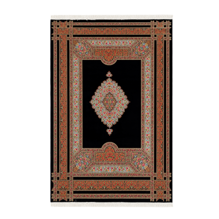 سجادة حرير فارسية مصنّعة آليًا Scarlet Rose، بلون أزرق كحلي، 300 × 200 cm