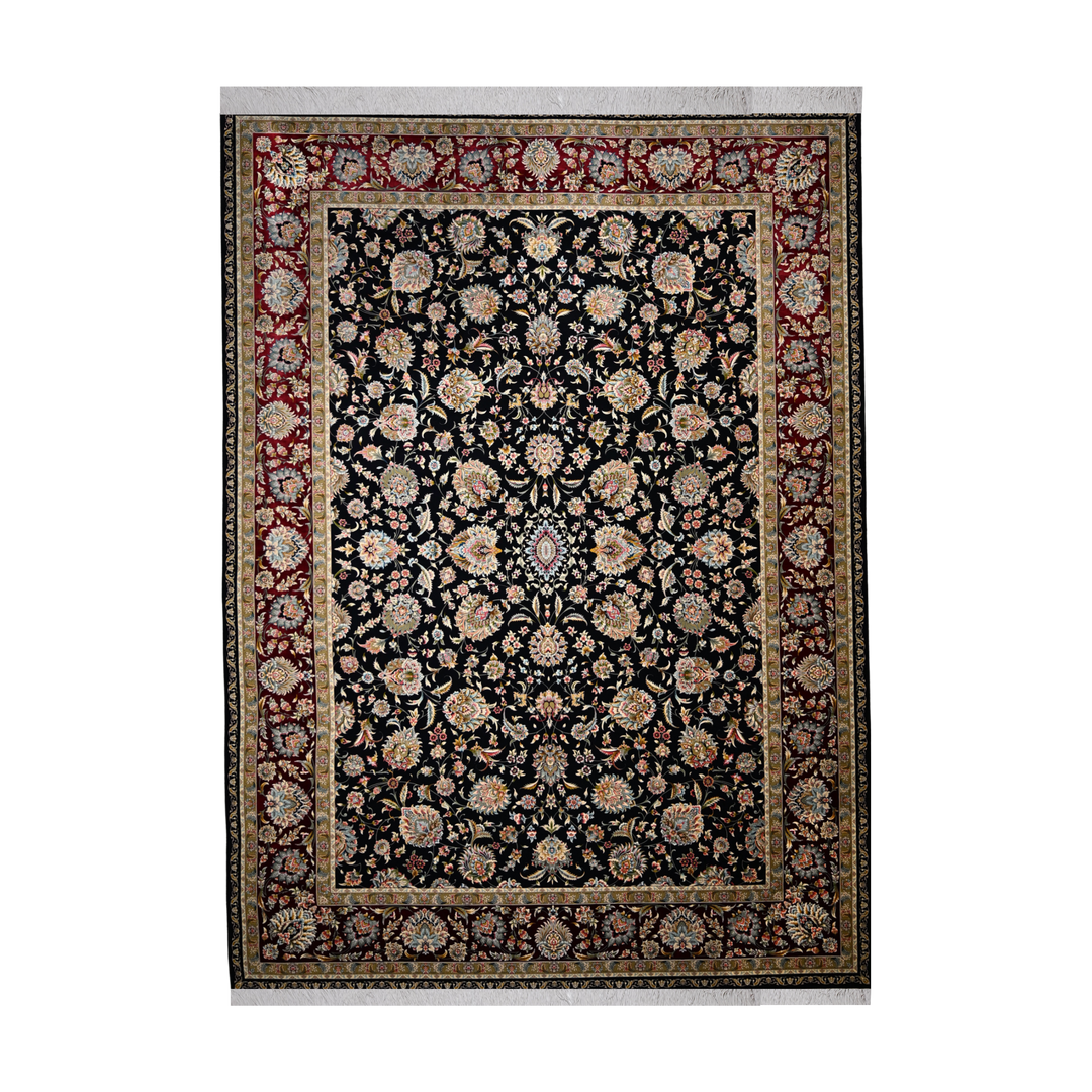 Flower Rain machine-made Persian Silk rug in Navy Blue, 350 × 250 cm
