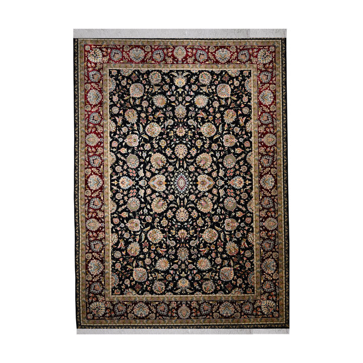 Flower Rain machine-made Persian Silk rug in Navy Blue, 350 × 250 cm