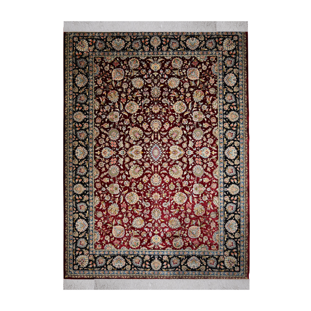 Flower Rain machine-made Persian Silk rug in Crimson, 350 × 250 cm