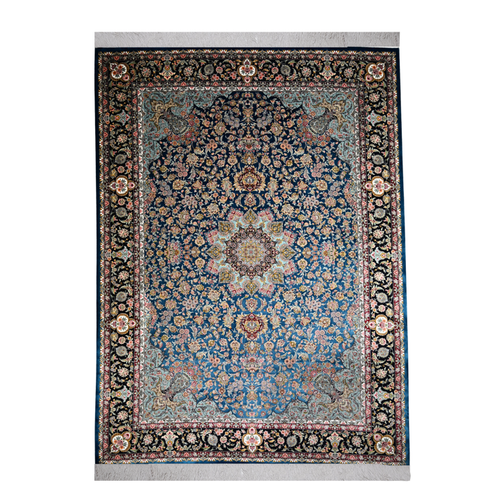 سجادة حرير فارسية مصنّعة آليًا Timeless Mark، بلون أزرق كحلي، 350 × 250 cm