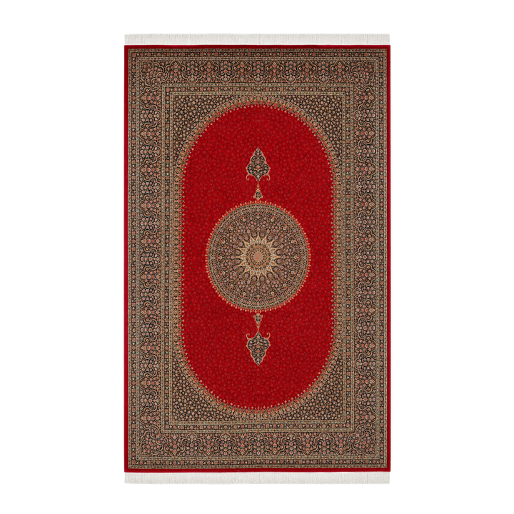 Heritage Grid machine-made Persian Silk rug in Crimson, 300 × 200 cm