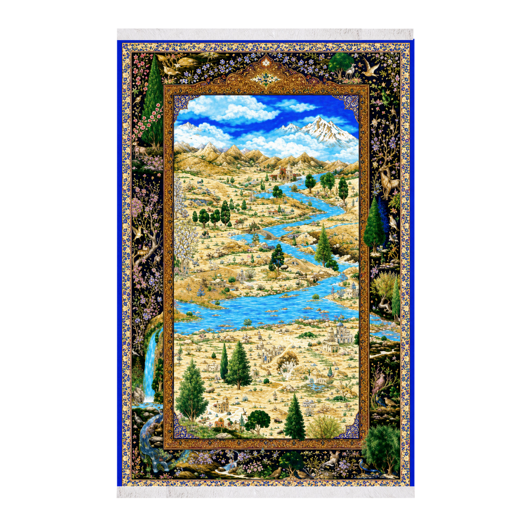 Silent Meadow machine-made Persian Silk rug in Beige, 225 × 150 cm