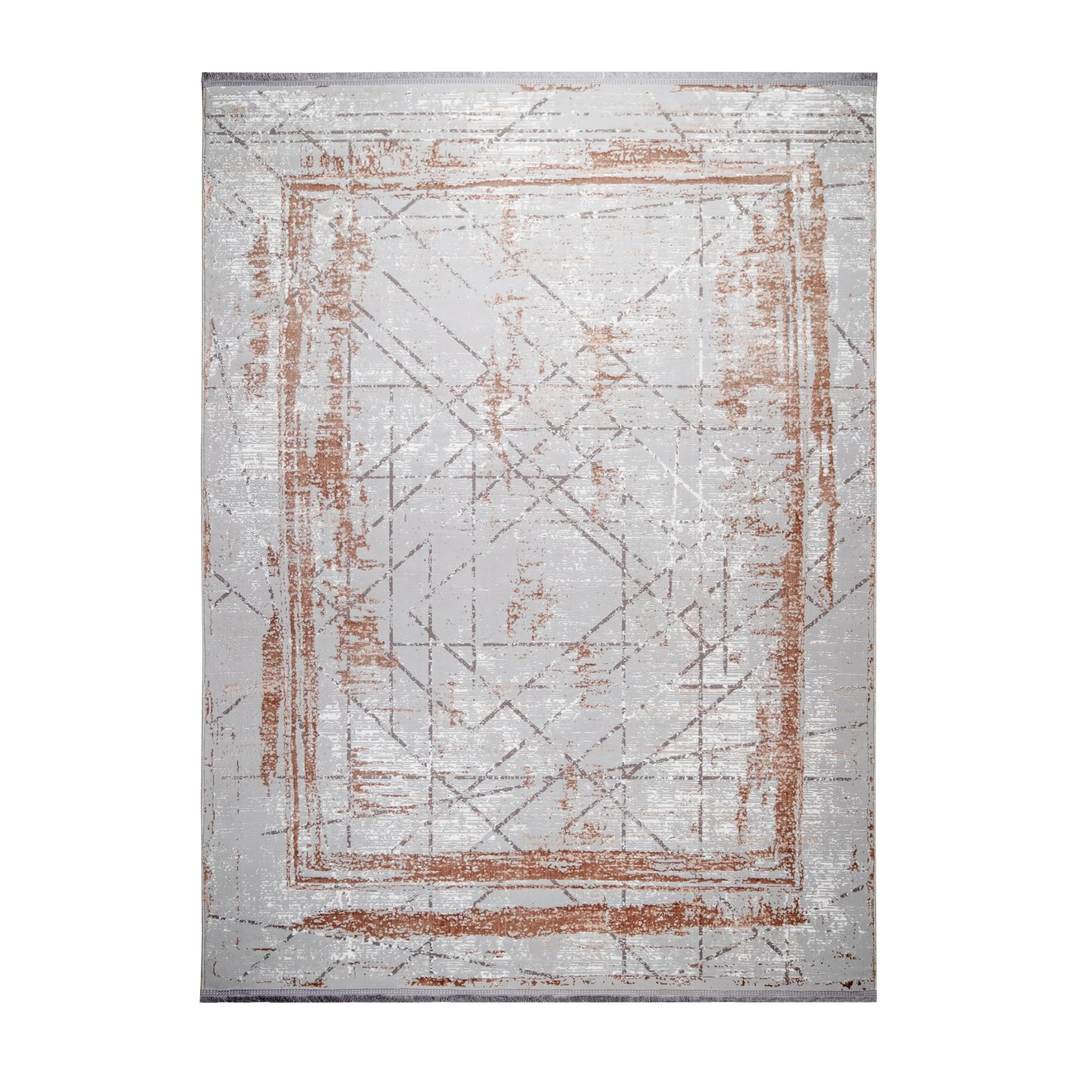 Grid Motif modern machine-made carpet in Nescafe, 300 × 200 cm
