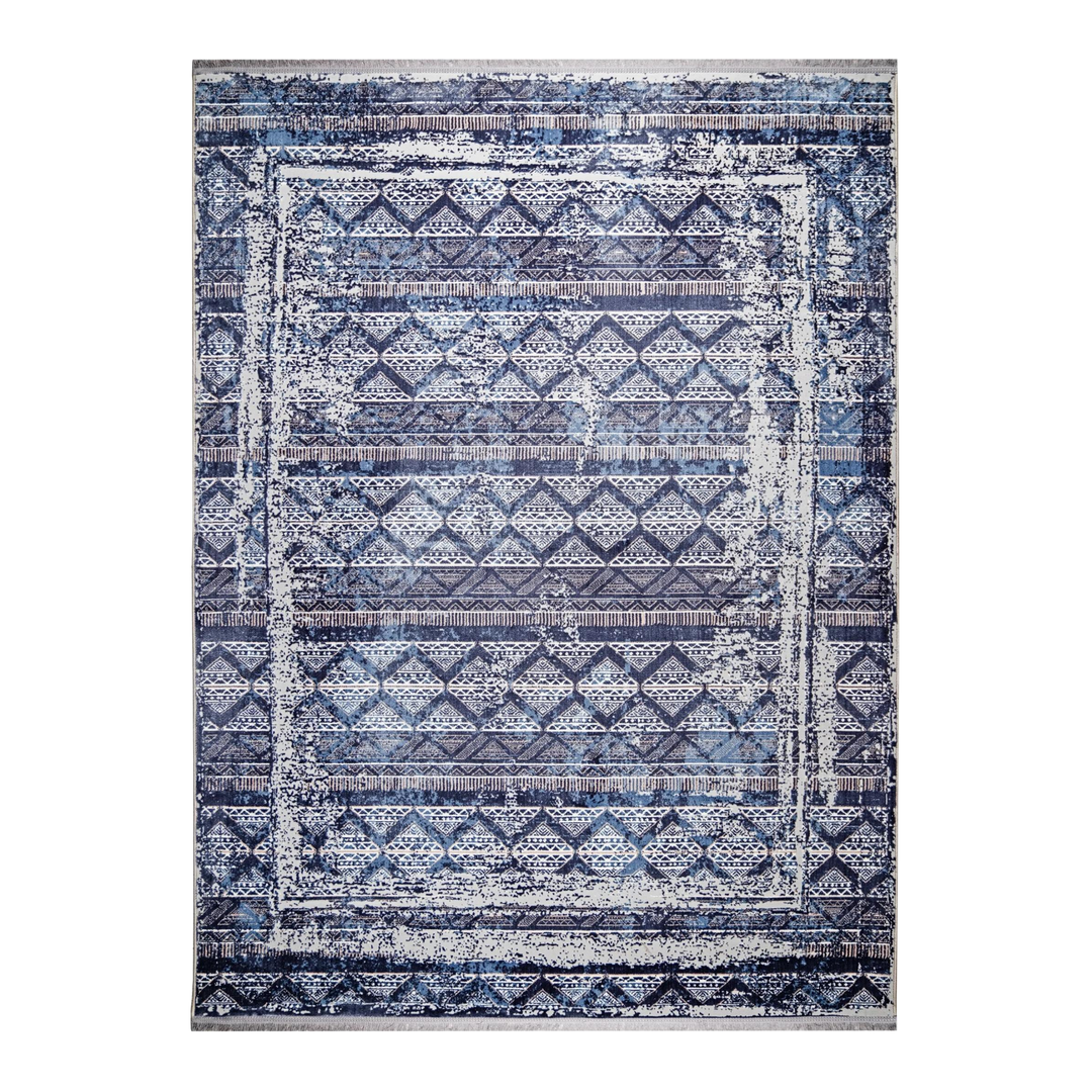 Modular Grid modern machine-made carpet in Navy Blue, 300 × 200 cm
