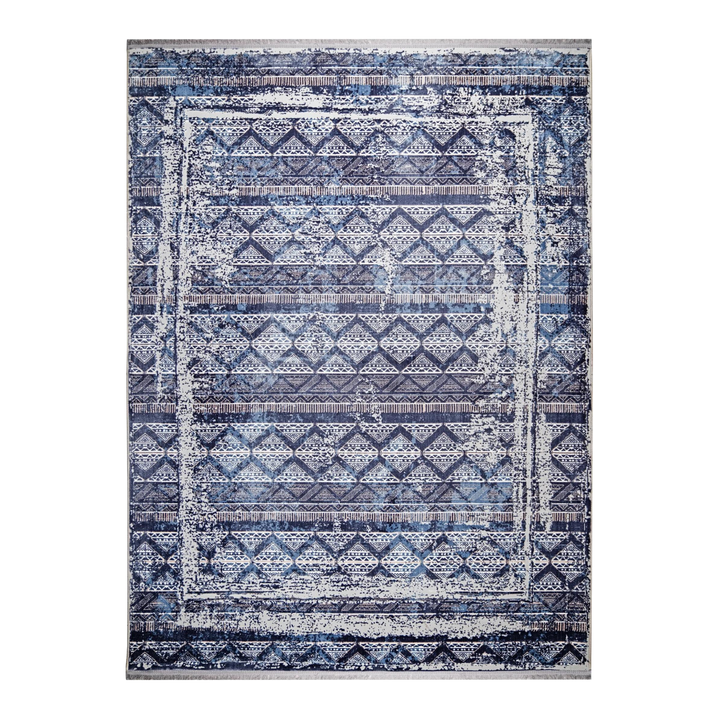 Modular Grid modern machine-made carpet in Navy Blue, 300 × 200 cm