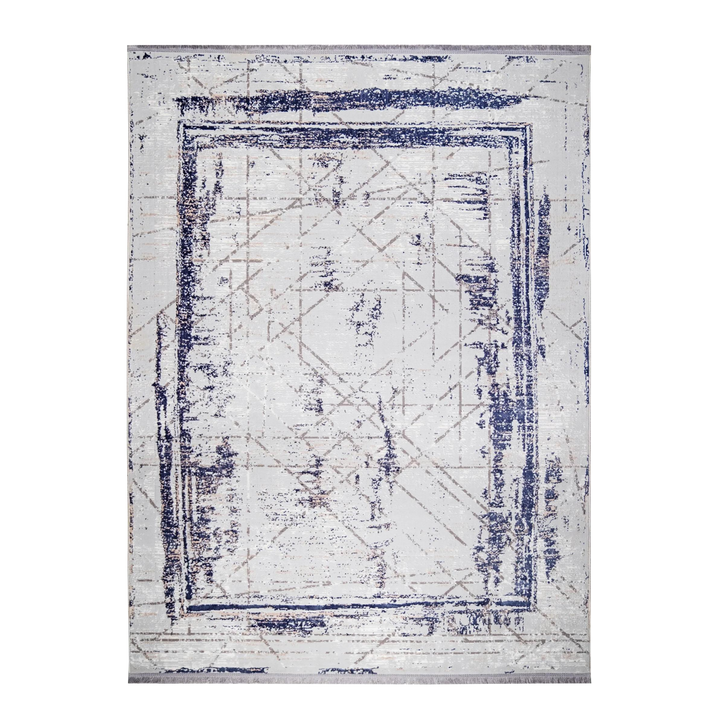 Grid Structure modern machine-made carpet in Silver, 400 × 300 cm