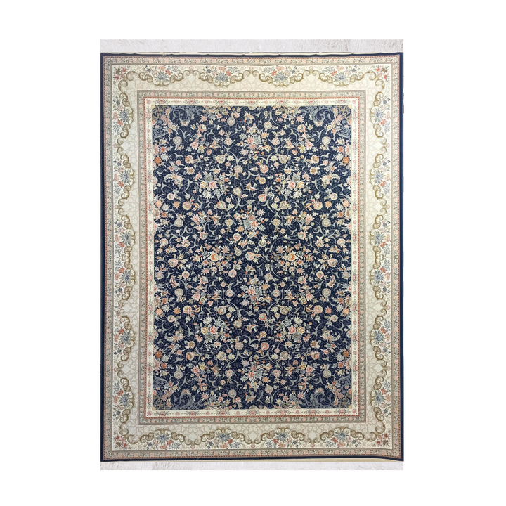 Petal Rhythm classic machine-made carpet in Navy Blue, 225 × 150 cm