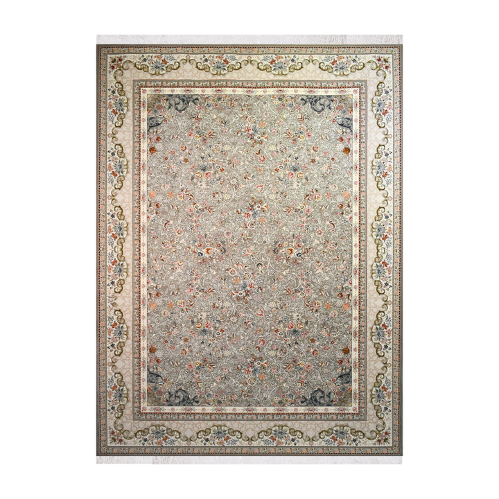سجادة كلاسيكية مصنّعة آليًا Petal Rhythm، بلون فضي، 225 × 150 cm