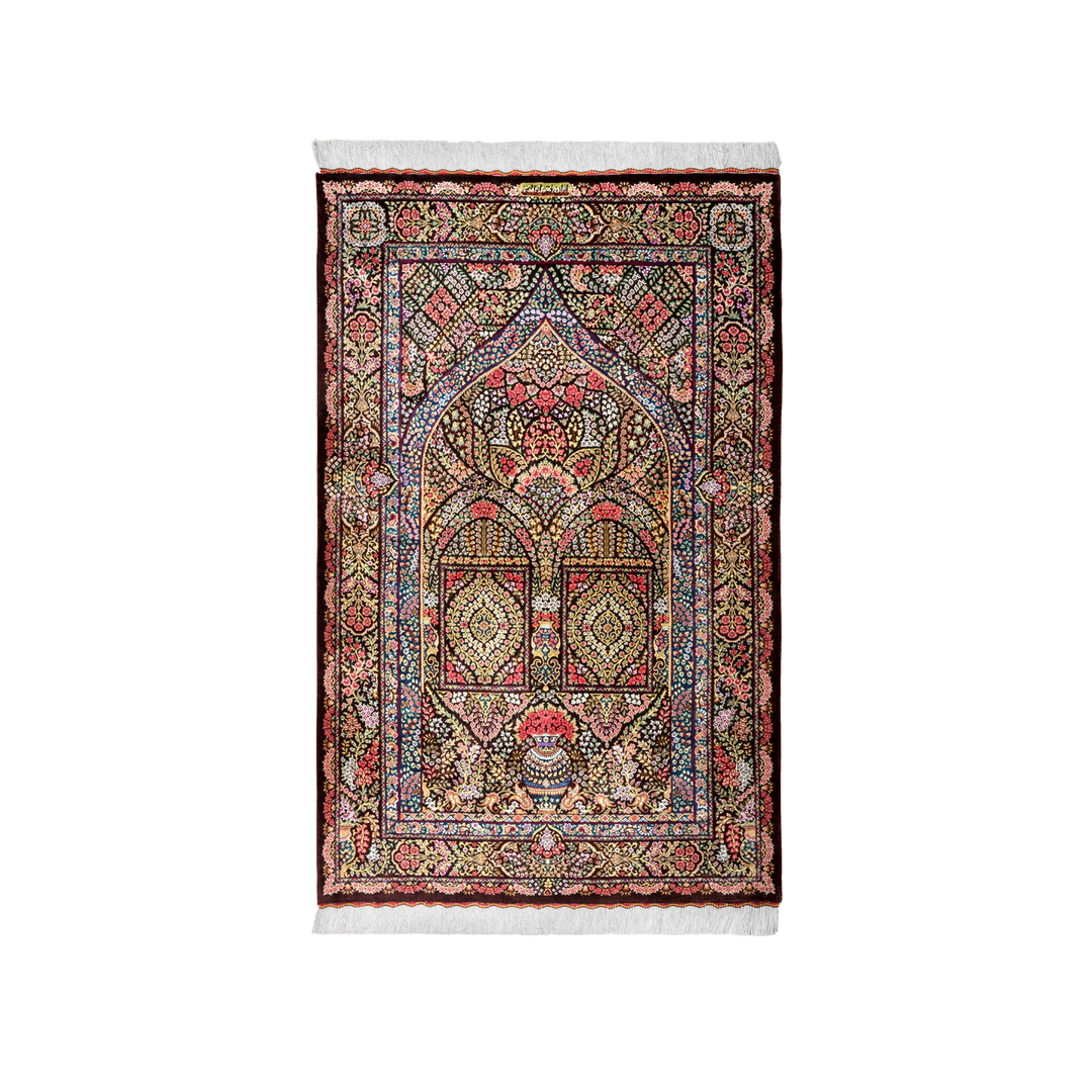 Panel Garden Persian handmade silk rug in Brown, 153 × 96 cm