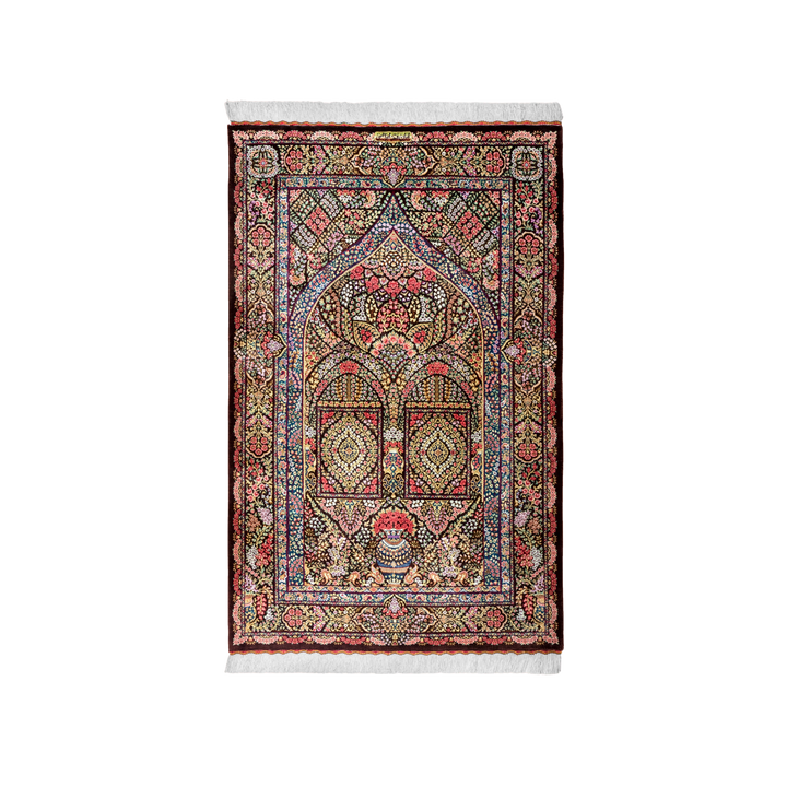 Panel Garden Persian handmade silk rug in Brown, 153 × 96 cm